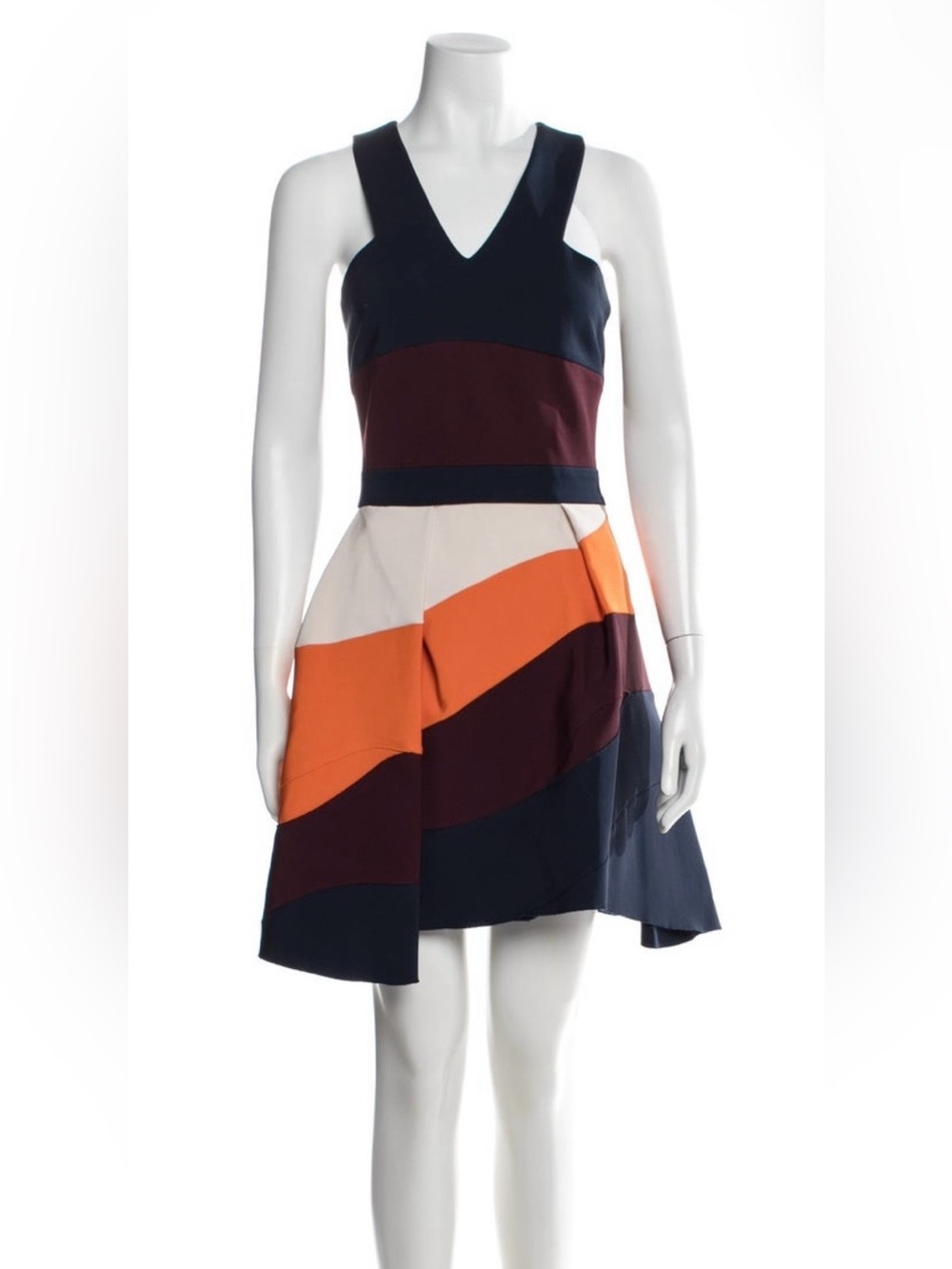 Victoria Beckham V-Neck Sleeveless Dress in Navy, Burgundy, Orange - Picture 2 of 5